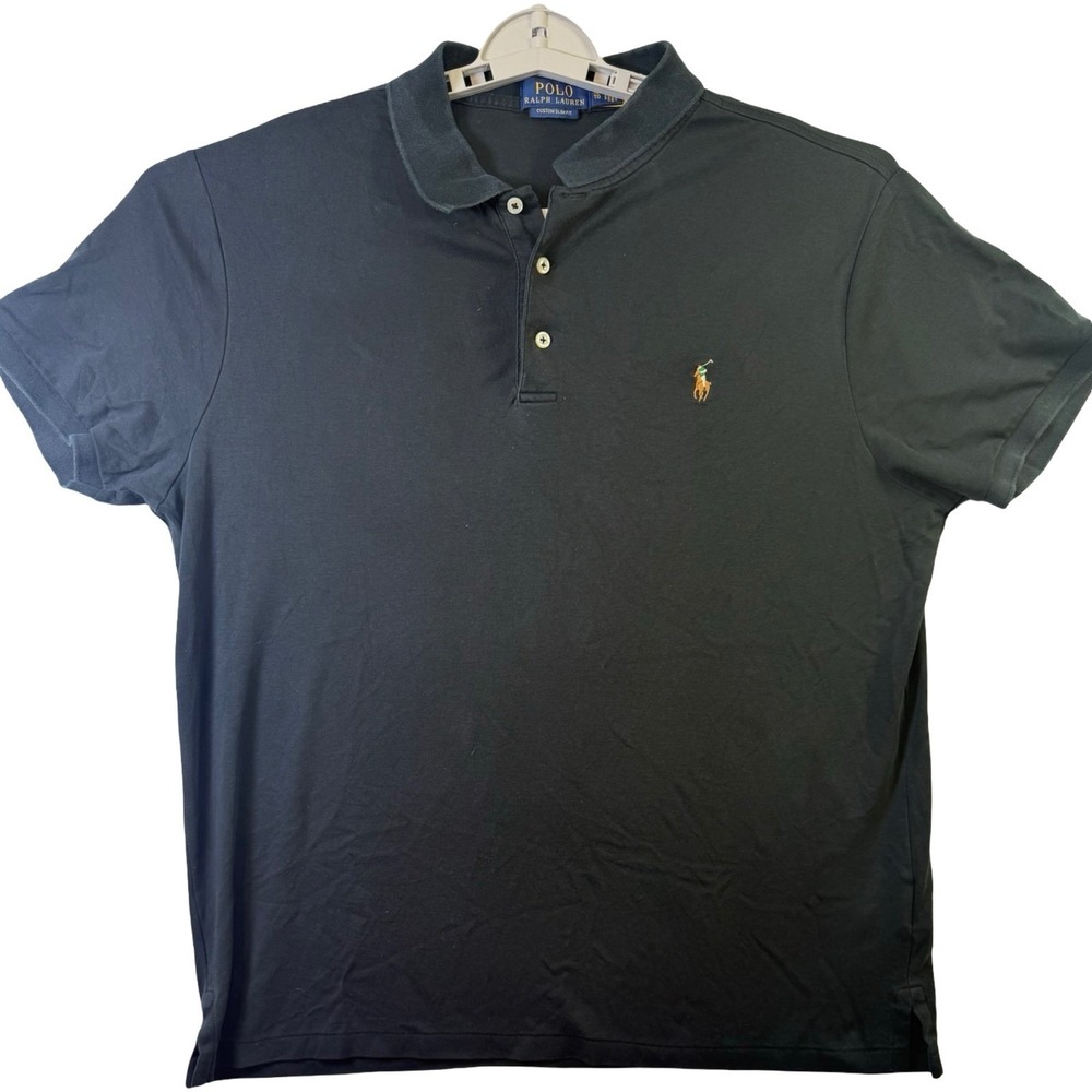 Polo Ralph Lauren Polo Shirt Mens XL Navy Blue Custom Slim Fit Cotton